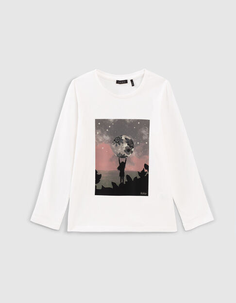 Gebroken wit T-shirt biokatoen opdruk meisje en maan