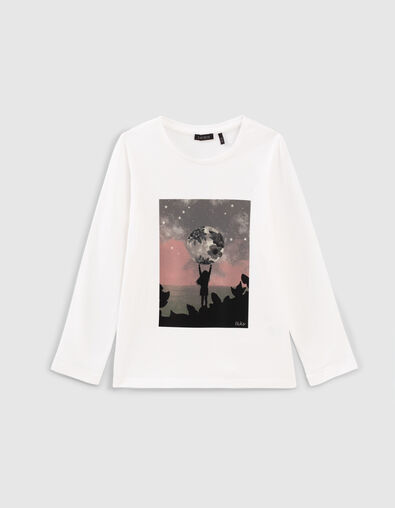 Girls’ off-white girl and moon organic cotton T-shirt - IKKS