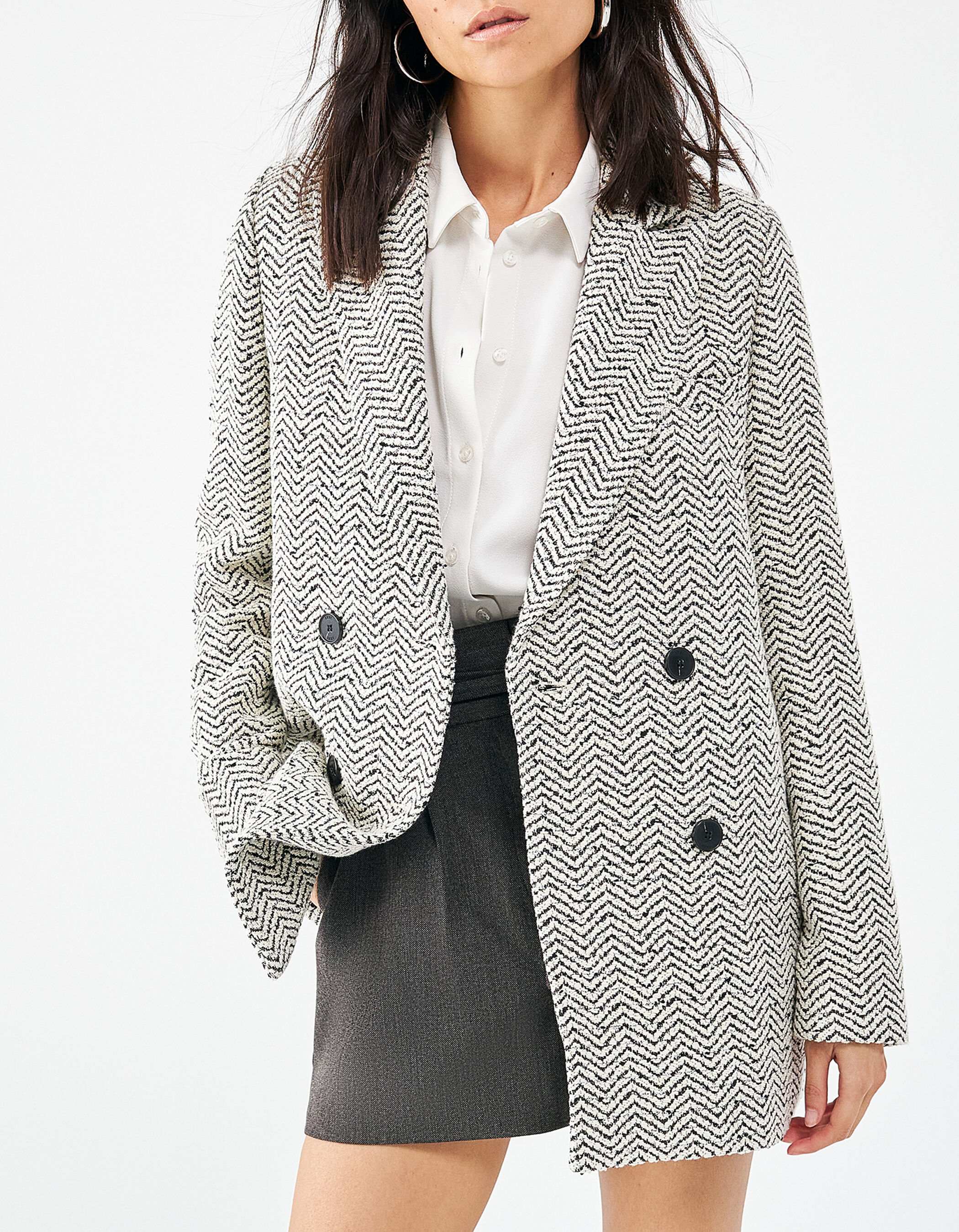 Manteau imprime chevron en coton double boutonnage femme IKKS