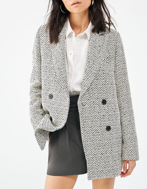 Manteau imprimé chevron en coton double boutonnage femme