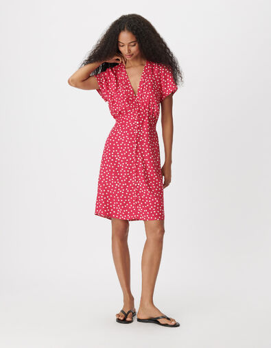 Robe encolure V rose imprim&eacute; pois Femme - IKKS