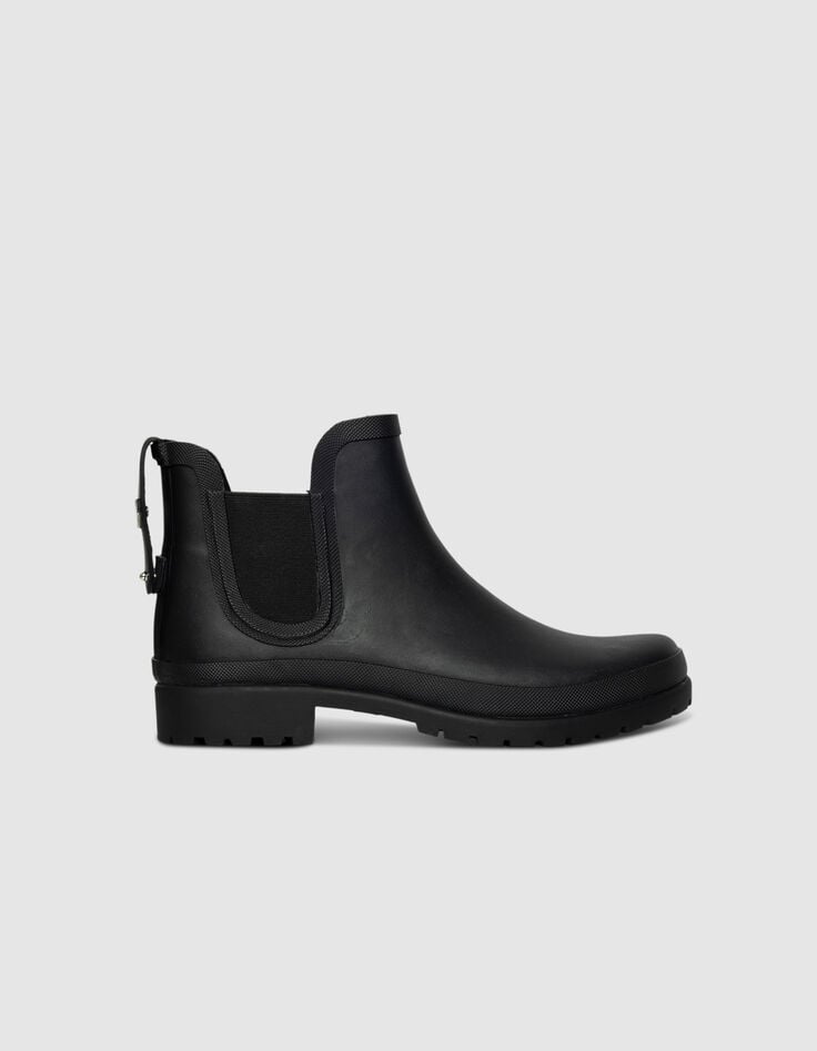 Schwarze Chelsea-Damengummistiefel Profilsohle-1 Schwarze Chelsea-Damengummistiefel Profilsohle-1