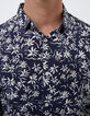 Marineblaues Herrenhemd im SLIM-Fit mit Blumenprint-4
