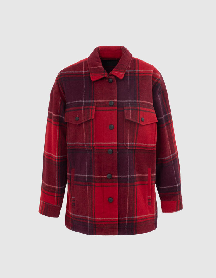 Abrigo sobrecamisa midi cuadros rojos y negros mujer-1