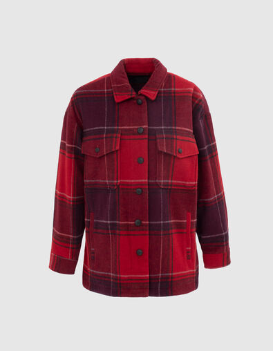 Women’s black and red check mid-length overshirt coat - IKKS