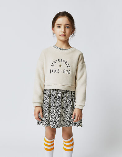 Vestido 2 en 1 arena leopardo-flores con sudadera niña - IKKS