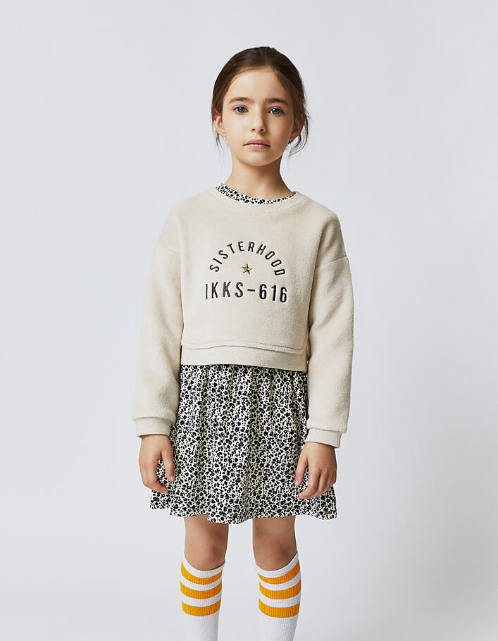 Girl’s sand marl 2-in-1 leopard-flowers dress + sweatshirt - IKKS