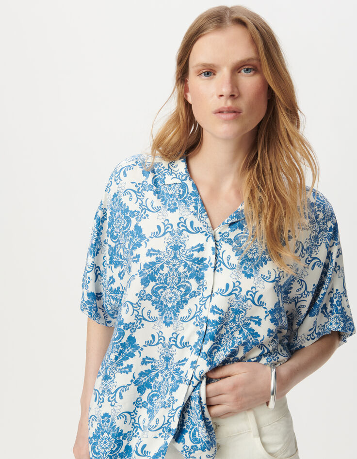 Chemise LENZING™ ECOVERO™ imprimé faïence bleu Femme-4