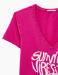 Roze T-shirt biokatoen opdruk geflockt fluweel dames-3