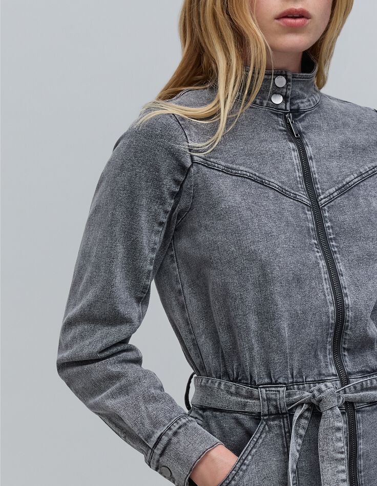 Mono vaquero gris con cremallera para mujer-5