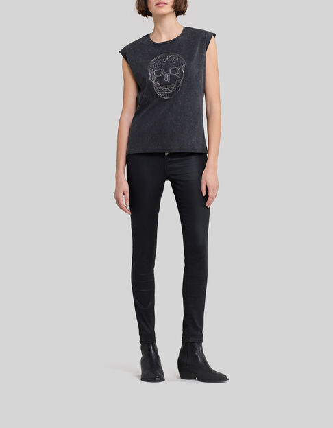 Damen-T-Shirt mit Totenkopf mit Stickerei und Strass - IKKS