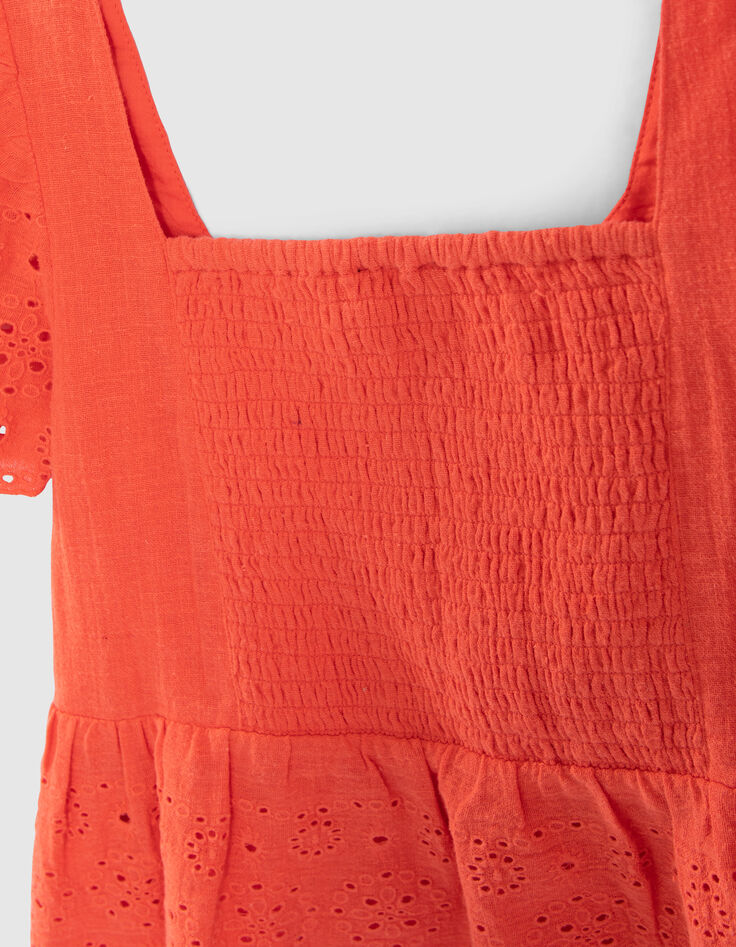 Top rouge col carré broderie anglaise fille-6