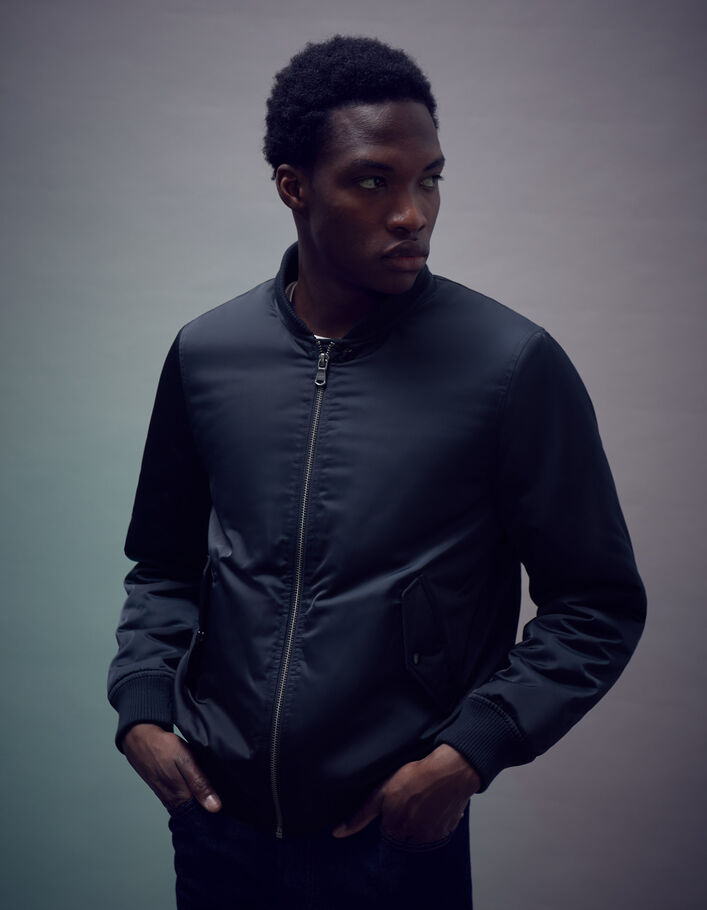Bomber marine en nylon capuche amovible Homme-7