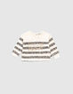 Baby girls’ ecru striped sailor sweatshirt with slogan-1