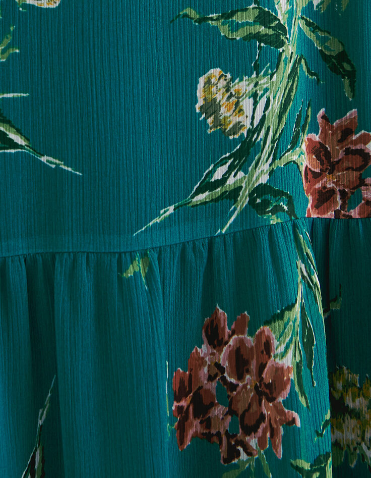 Robe voile recyclé imprimé bouquet de fleurs volants femme-6