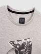 Boys&rsquo; grey double image and flocked T-shirt-5
