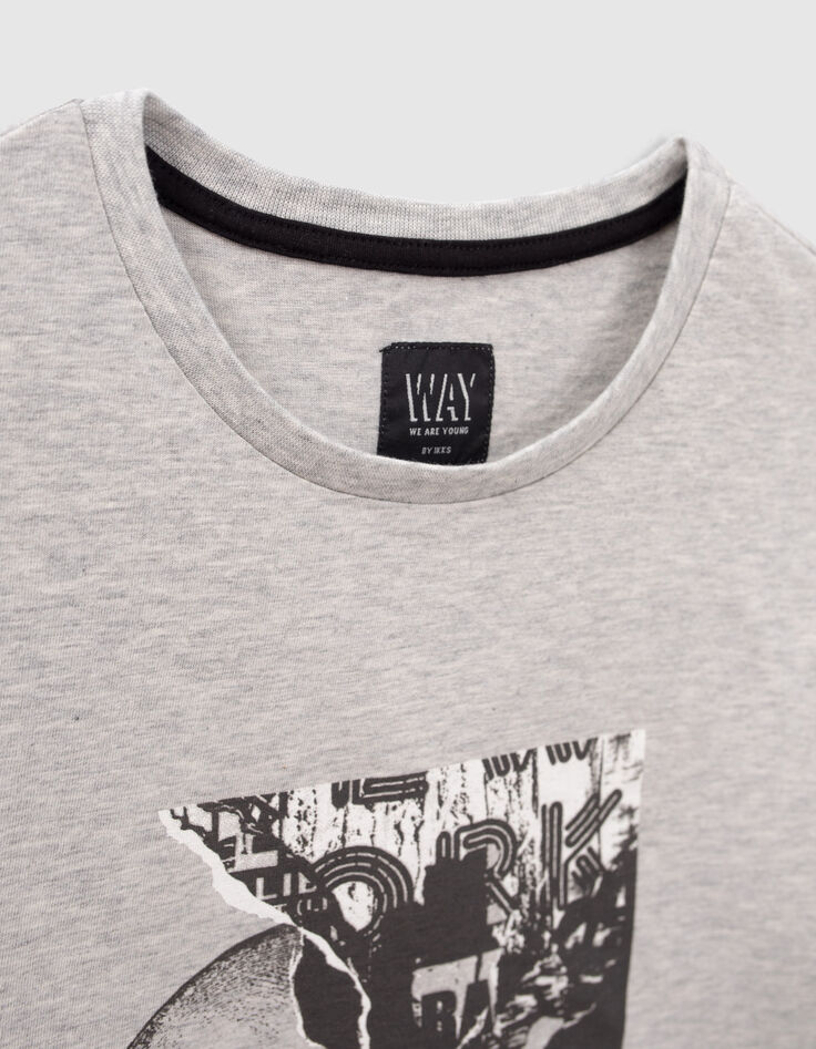 Boys&rsquo; grey double image and flocked T-shirt-5