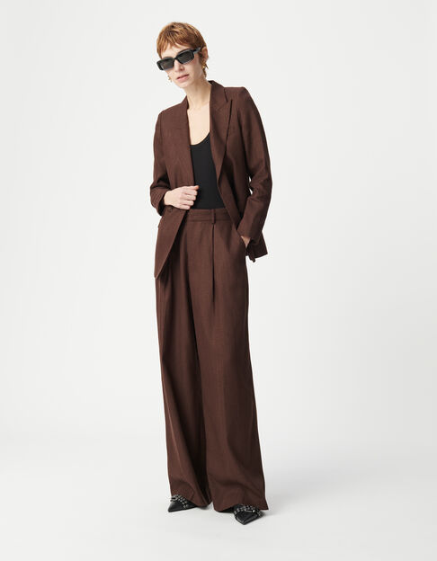 Pantalón de traje marrón de lentejuelas y pernera ancha para mujer - IKKS