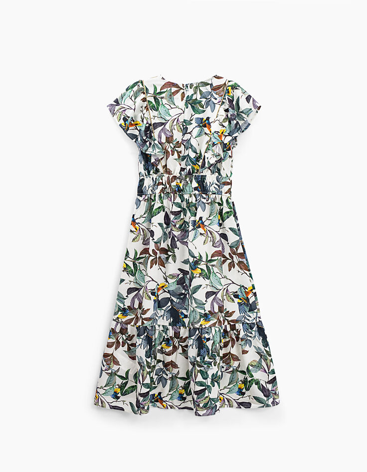 Robe longue blanc cassé imprimé jungle oiseaux fille-4