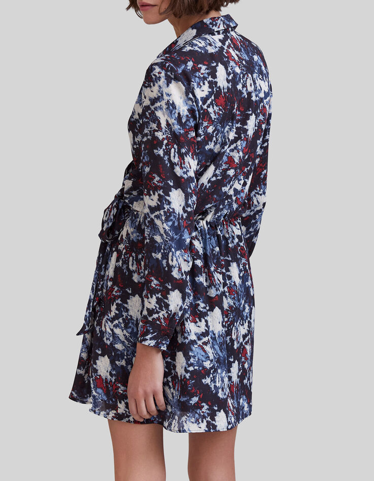Marineblauwe jurk gerecycleerd batik-print Dames-3