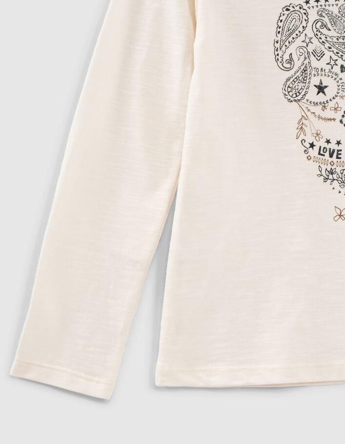 Cremeweißes Mädchenshirt aus Biobaumwolle mit Totenkopf-5
