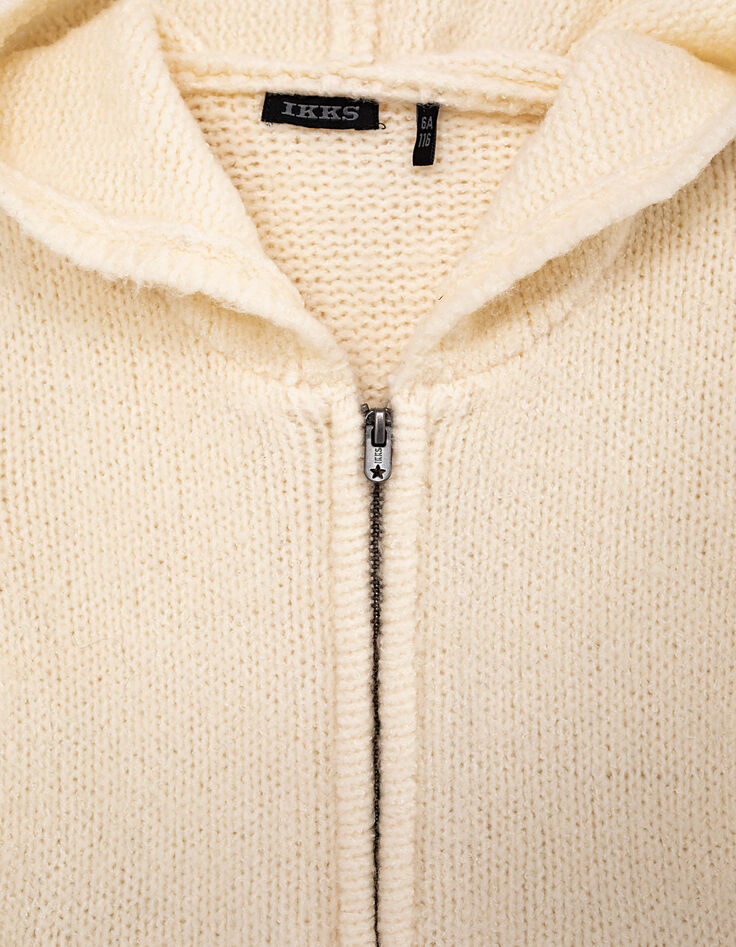 Girls’ ecru studded hooded cardigan-3 Girls’ ecru studded hooded cardigan-3