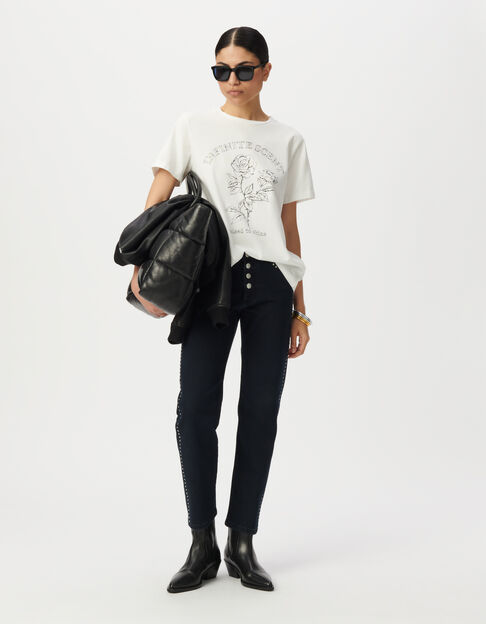 Tee-shirt blanc coton bio visuel roses et message Femme - IKKS