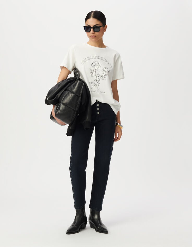 Tee-shirt blanc coton bio visuel roses et message Femme-1 Tee-shirt blanc coton bio visuel roses et message Femme-1