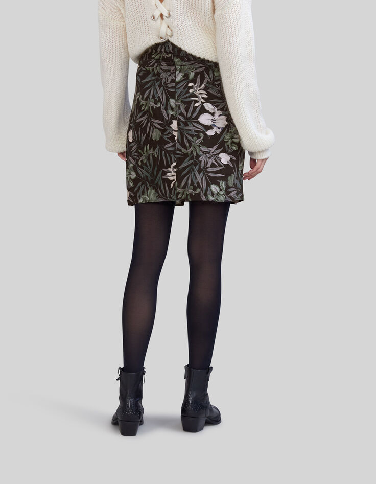 Korte zwarte rok LENZING™ ECOVERO™ orchideeprint Dames-5 Korte zwarte rok LENZING™ ECOVERO™ orchideeprint Dames-5