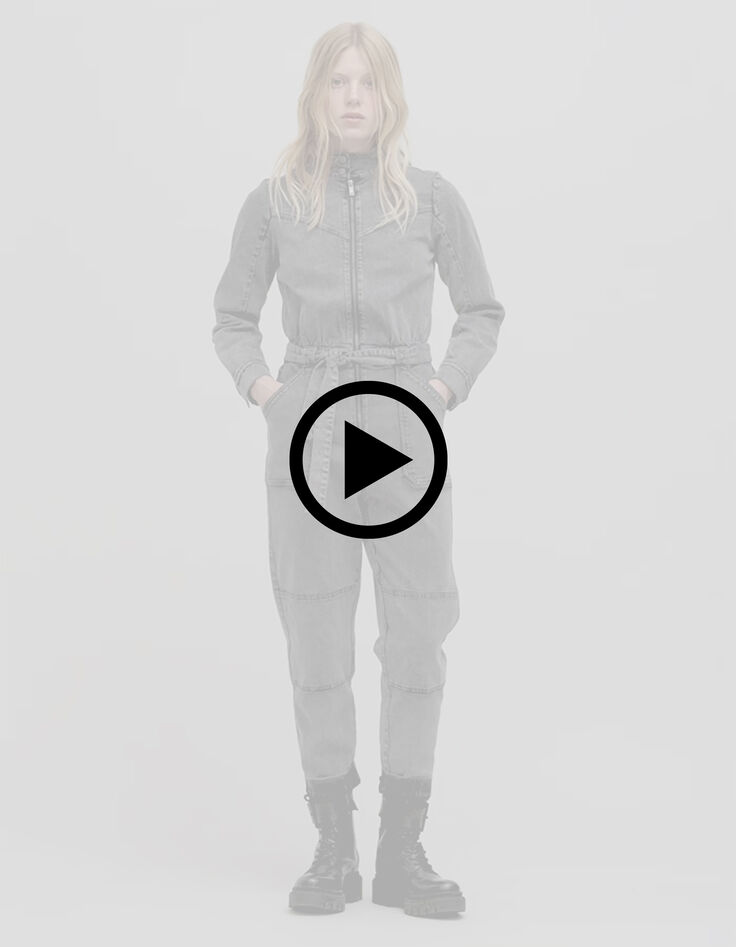 Mono vaquero gris con cremallera para mujer-7