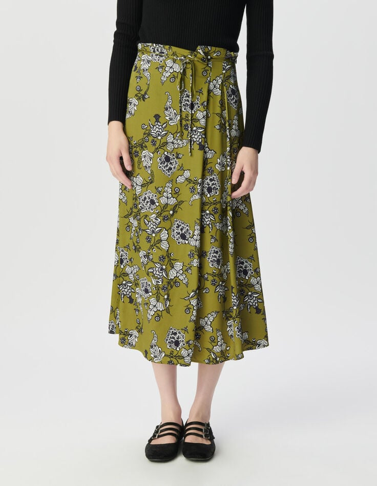 Falda midi verde floral mujer-2 Falda midi verde floral mujer-2