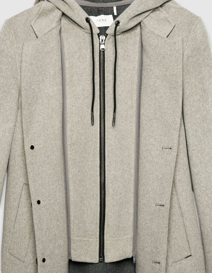 Manteau gris parementure amovible &agrave; capuche Homme-9