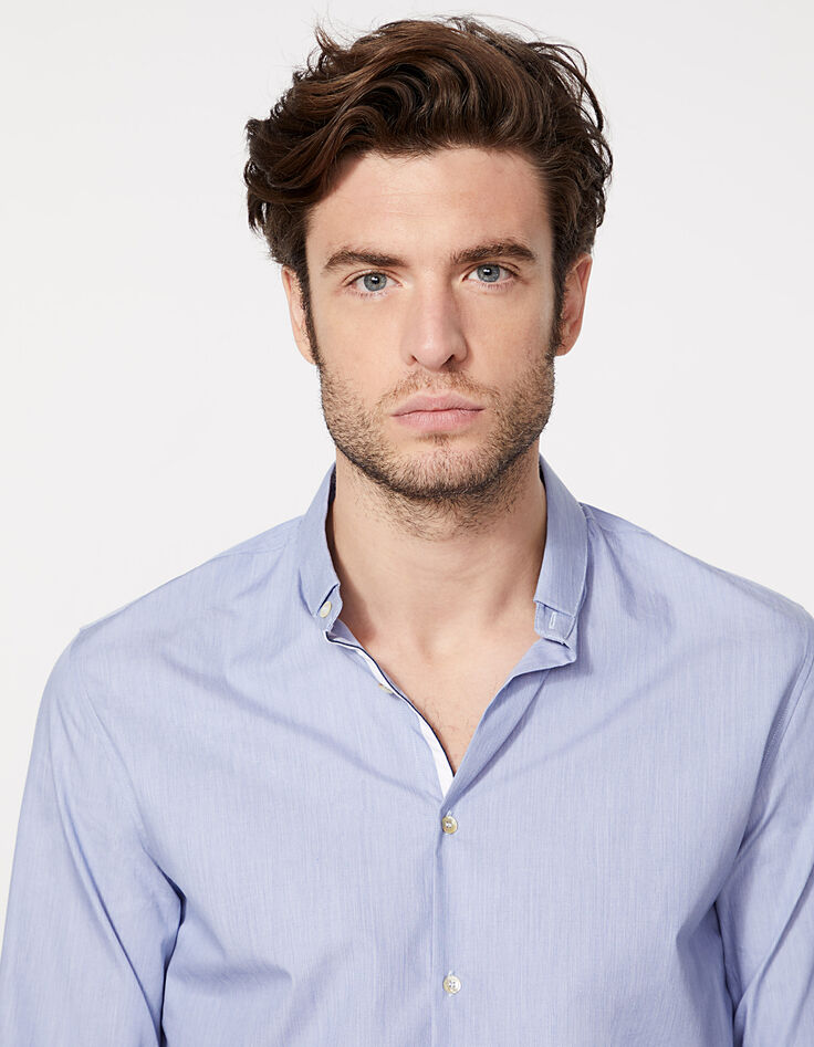 Camisa SLIM azul grisáceo con banda blanca en tira Hombre-4