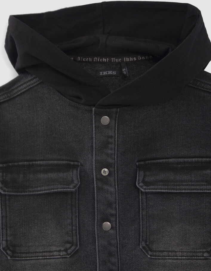 Graues Jungenjeanshemd mit Sweatkapuze-3
