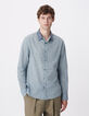 Chemise easy bleue motif carreaux manches longues Homme-3