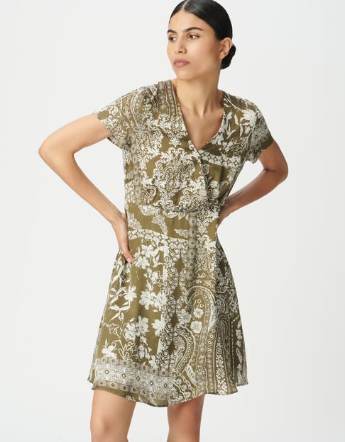 Robe fluide kaki imprimé foulard Femme - IKKS
