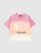 T-shirt blanc bio deep dye rose orange visuel vintage fille-1