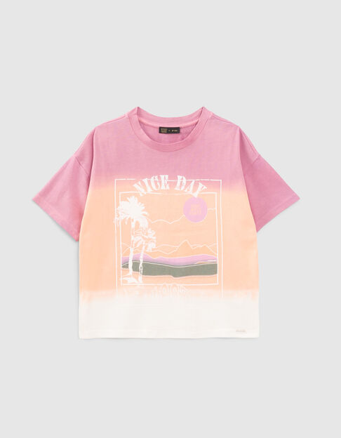 T-shirt blanc bio deep dye rose orange visuel vintage fille