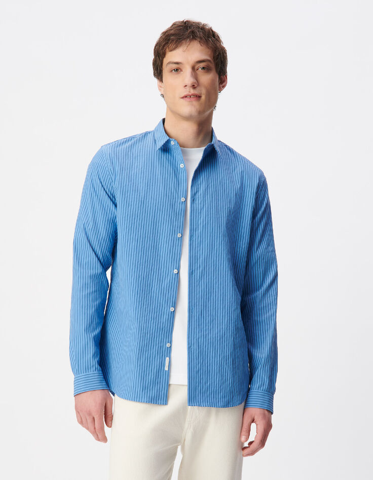 Herren EASY CARE slim blau gestreiftes Hemd-1