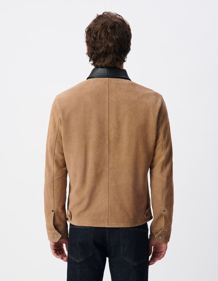 Beiger Velourslederjacke schwarzer Kragen-3