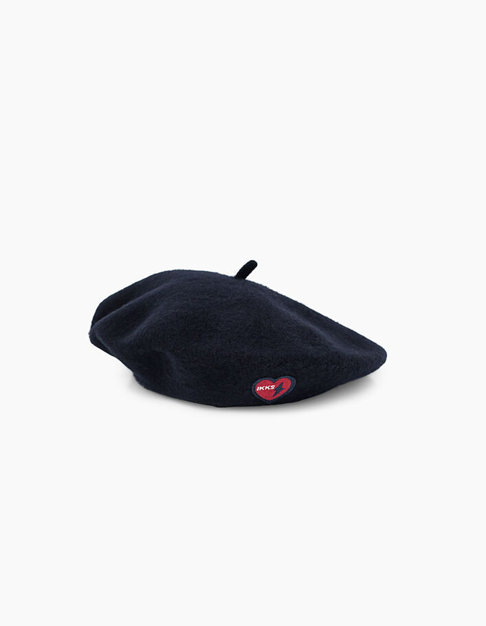 Navy baret met hartjespatch voor meisjes-1