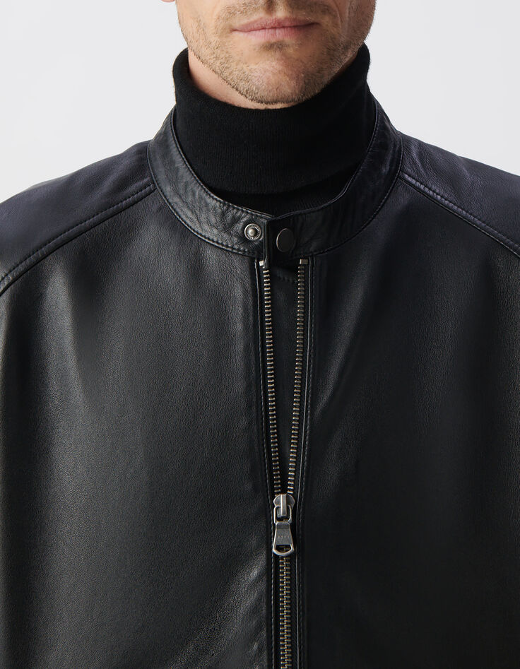 Men's black leather jacket-4