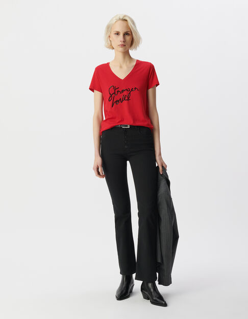 Rood T-shirt korte mouwen geborduurde tekst Dames - IKKS