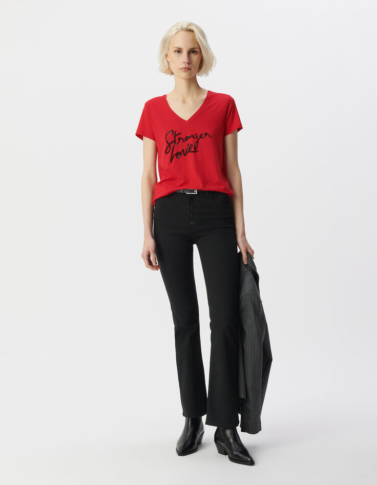 Camiseta manga corta roja mensaje bordado mujer-1