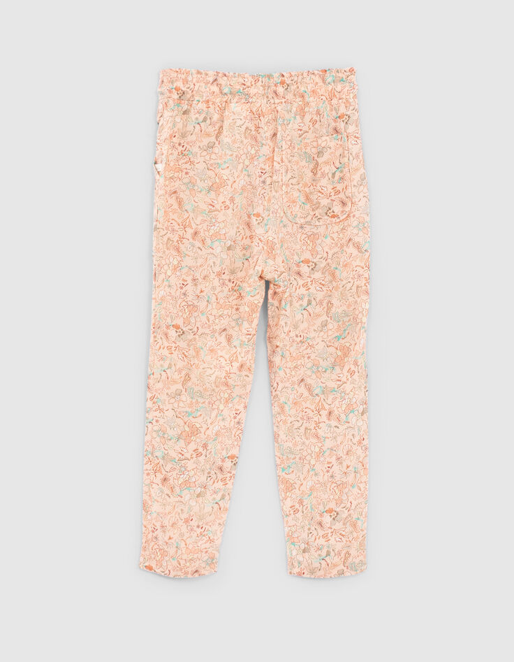 Pfirsichrote M&auml;dchenhose Viskose mit Blumenprint-3