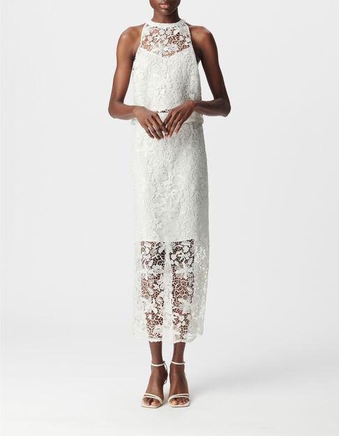 Jupe midi blanche tout dentelle Femme - IKKS