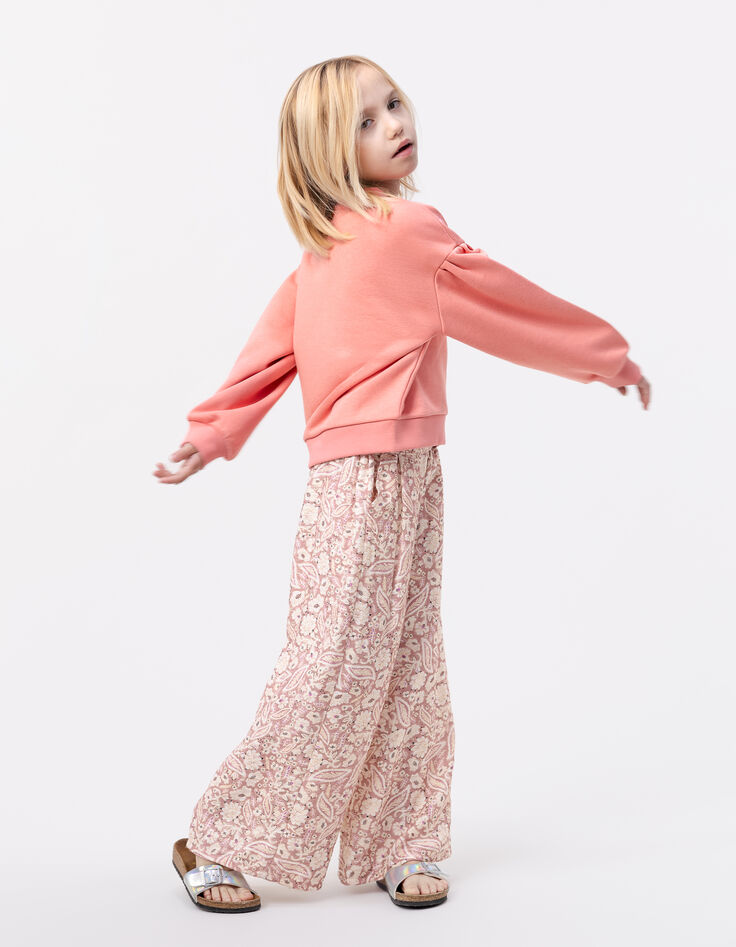Pantalon rose imprimé cachemire floral fille-2