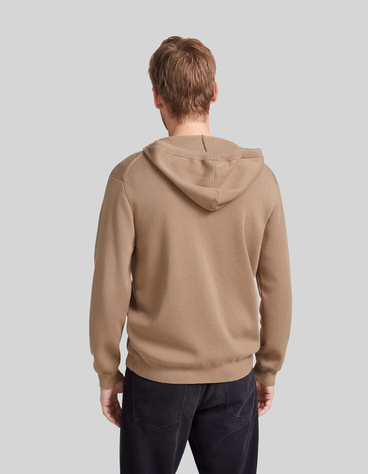 Beige Herrenstrickjacke mit Rei&szlig;verschluss und Kapuze-3