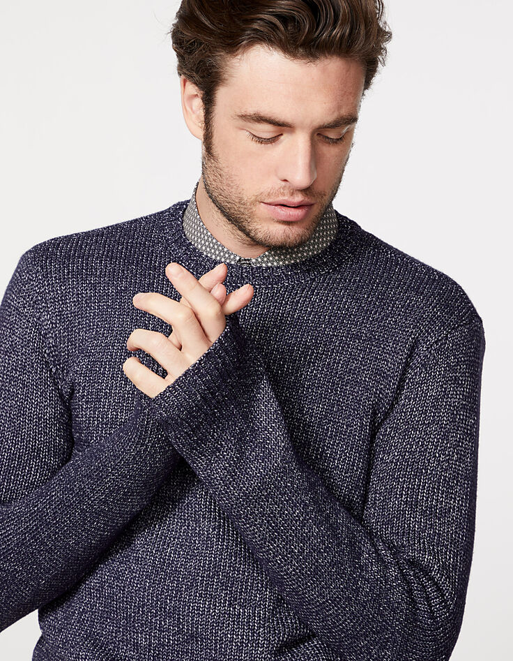 Men's navy mouliné knit sweater-2