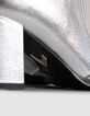 Women's silver leather zipped heeled boots-4